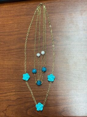 Gold-Tone Layered Necklace with Turquoise Flower Accents